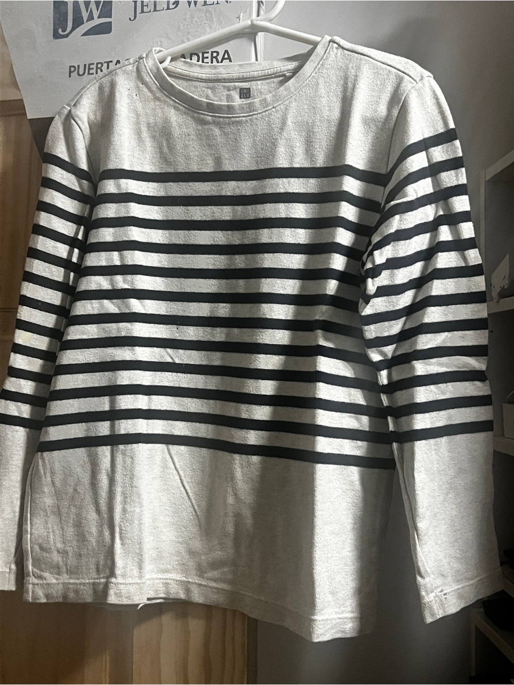 Uniqlo Kids Long-Sleeve Crewneck Shirt - White & Black Stripes
